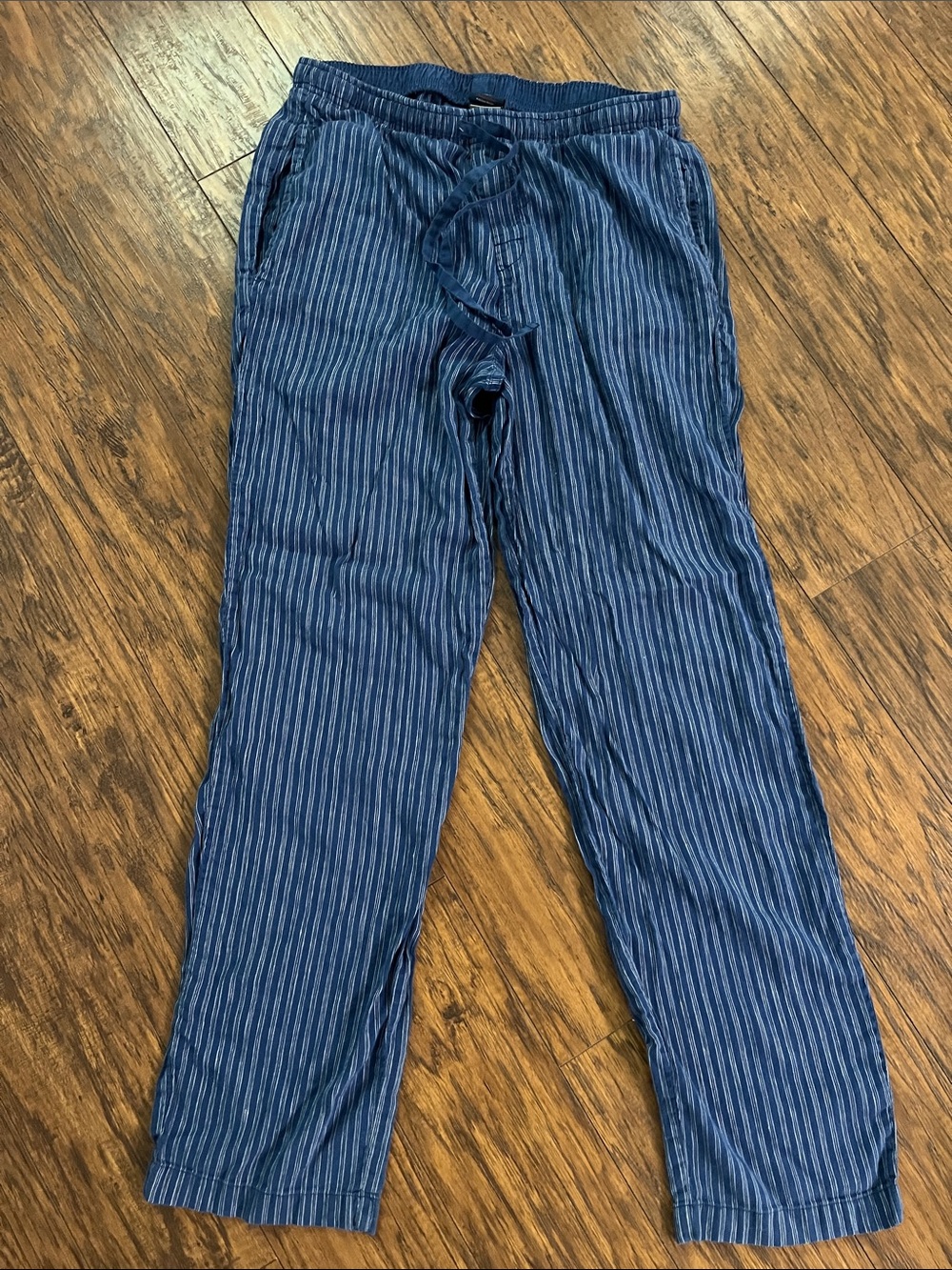 Men's Blue Striped Drawstring pajama pants size L 100% cotton